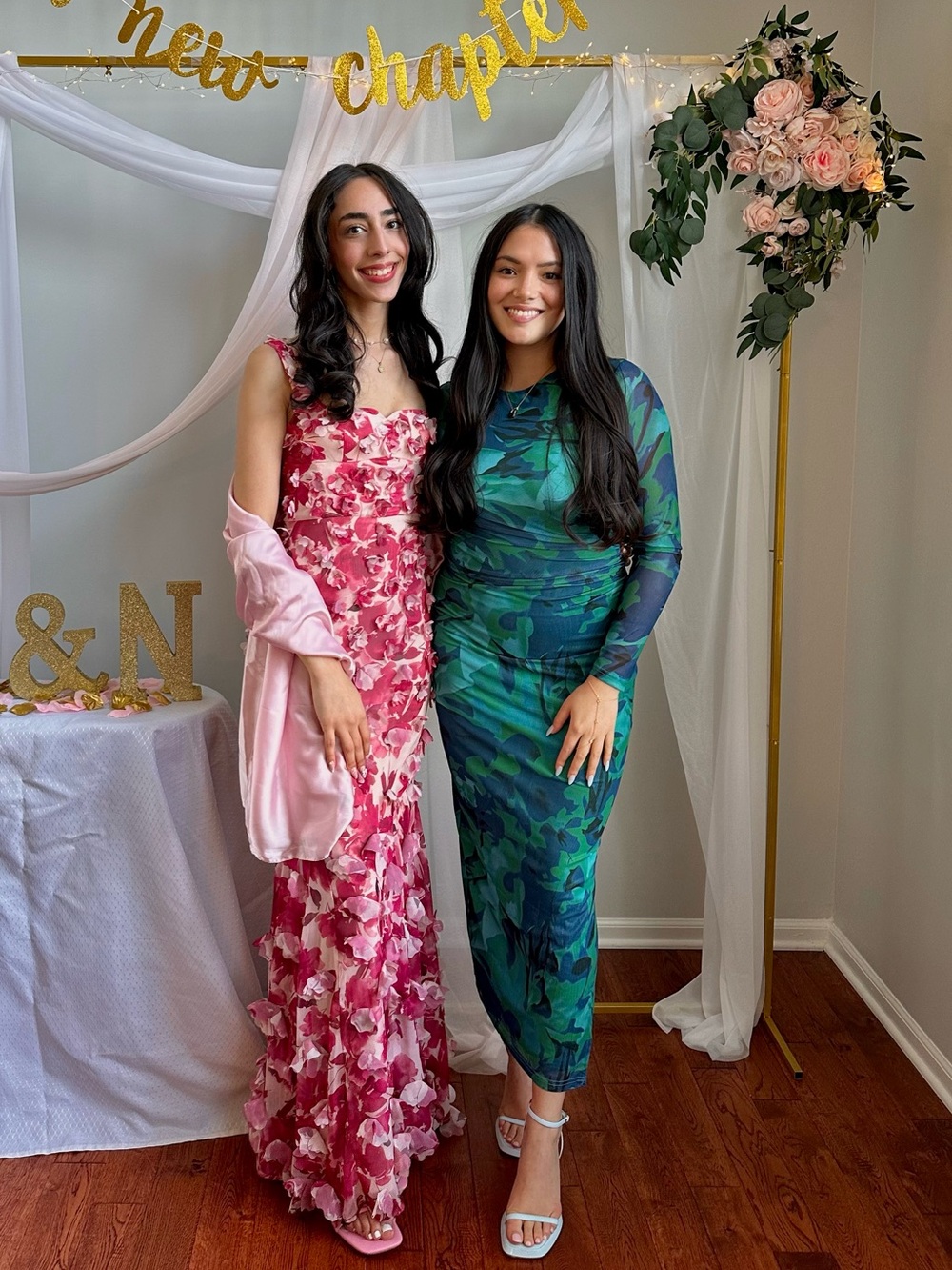 Green & Blue Floral Bodycon Maxi Fall Dress